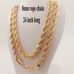 18k Gold Filled 8mm 24" Rope Chain