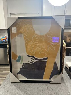 Abstract Silhouette Print – Yellow & Navy (Framed)