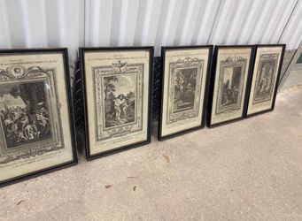 Five antique professionally framed etchings of the life of Christ. 14” x 10” $500 for all
