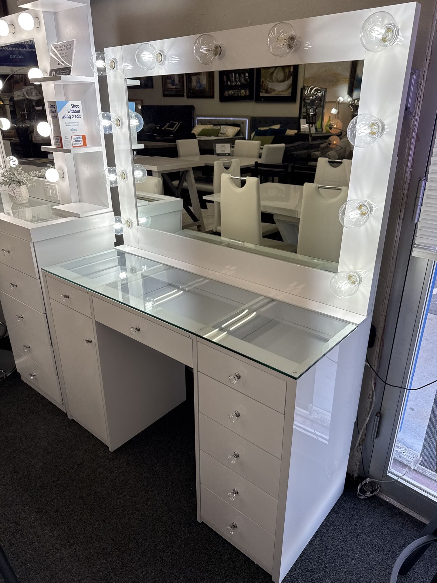 NEW✨7-drawer Vanity Set with Lighting White High Gloss