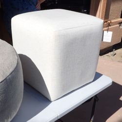 Square Fabric Ottoman with Faux Leather Trim - Heathered Cream - Hearth & Hand 