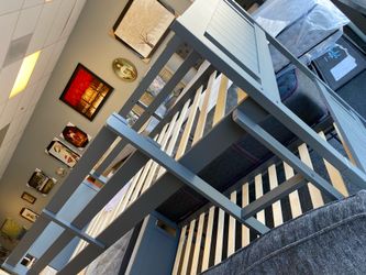 New Grey or white wood bunk bed with ladder and mattresses holiday sale $475 complete