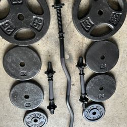 New Curl Bar And Dumbbell Handles With 100lbs Of Standard Plates Home Gym Nice Set 1 Inch Workout Complete Set Exercise 