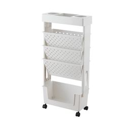 DKULMN Desk Organizers and Accessories,5 Tier Book Rack Storage Bookshelf,Plastic Practical Rolling Organization Shelf with Wheel for School Classroom