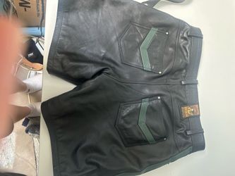 Black & Green Leather Shorts & Collars