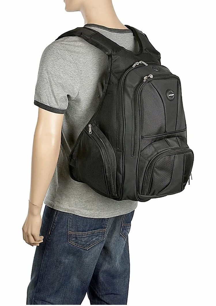 Contour backpack ergonomic, Utility pockets, polyester and genuine leather Computer backpack ideal for commuting work and school