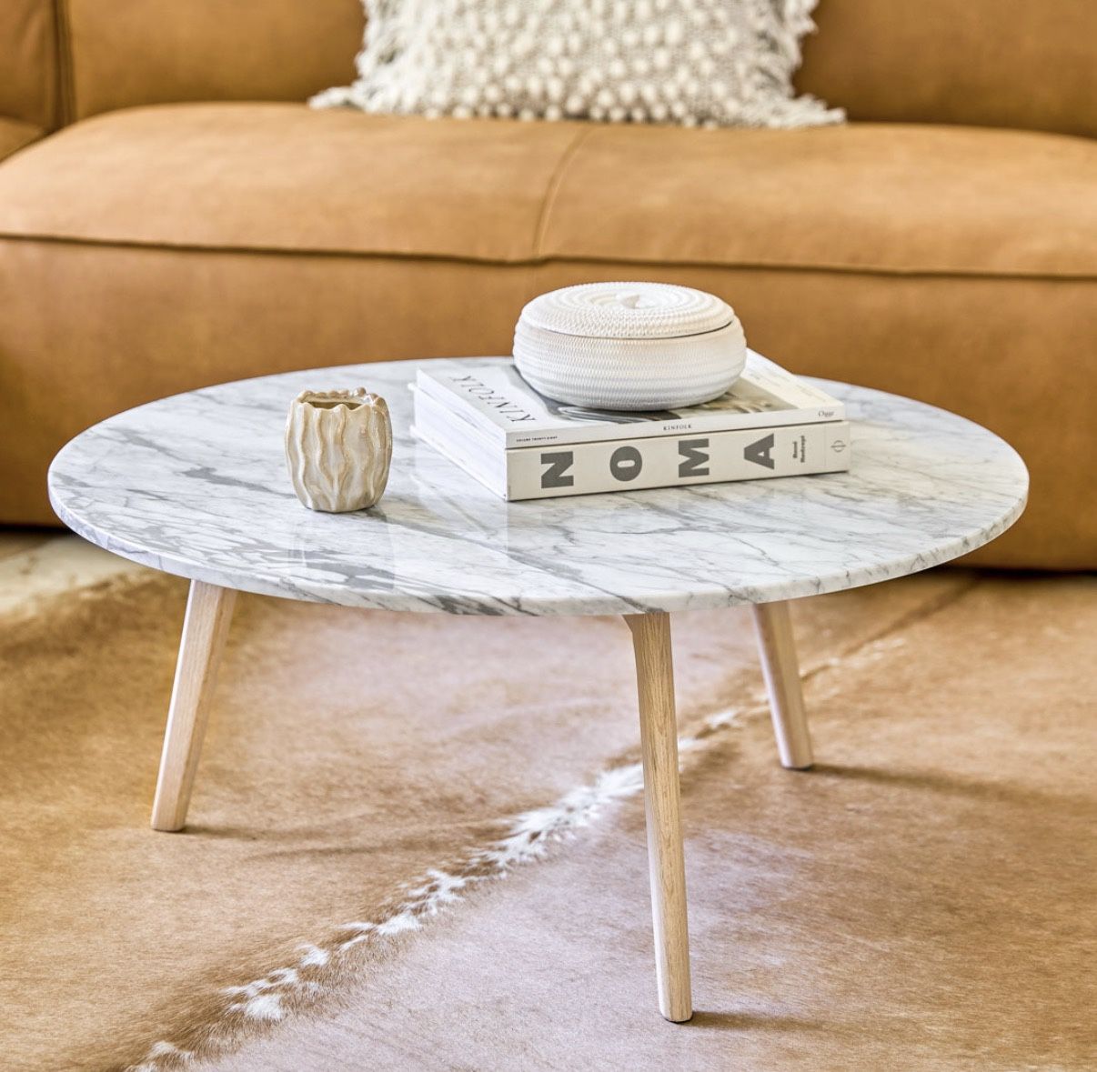 Article Mara 31.5" Marble Coffee Table - Oak