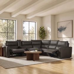 Grove Leather Power Reclining Sectional with Power Headrests $2799.99