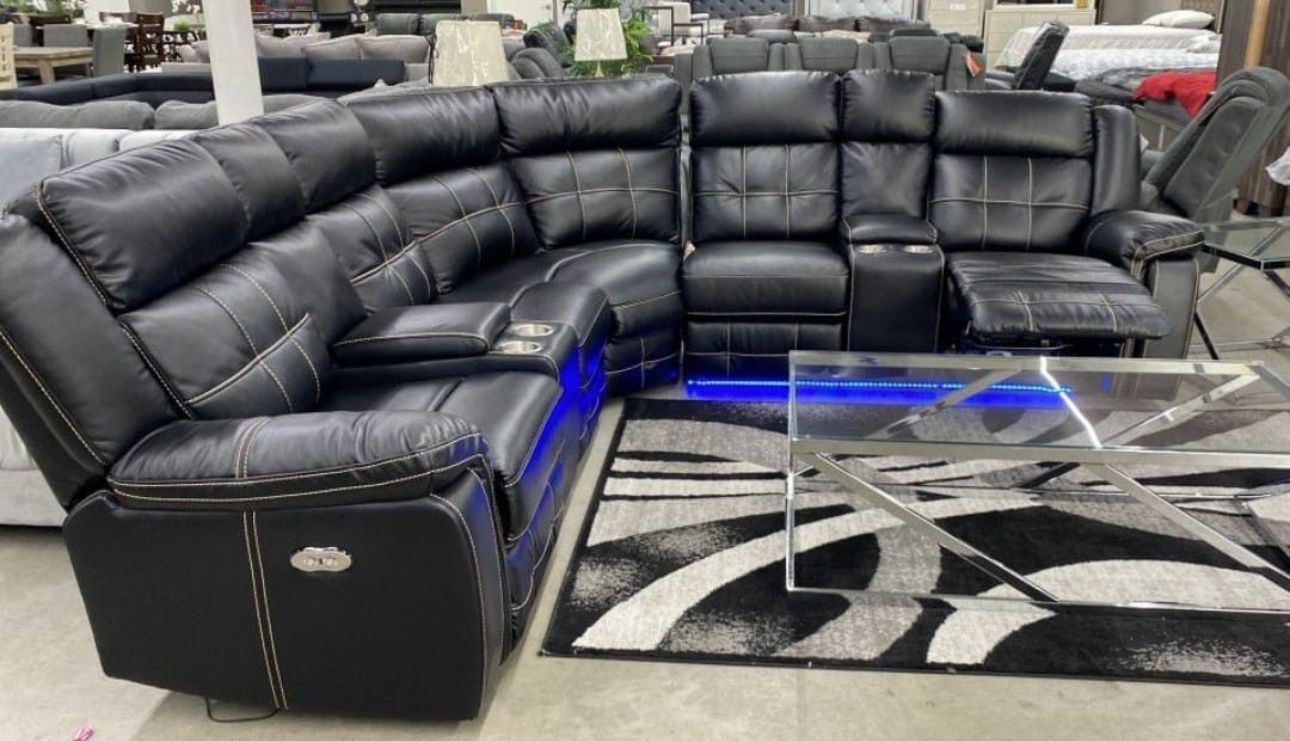 NEW BLACK POWER RECLINING SECTIONAL WITH LED LIGHTS AND FREE DELIVERY 