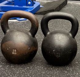 KETTLEBELLS :  PAIR OF  62LB. / 28KG. 
   • ALSO HAVE :  97s 88s 70s  60s 50s 45s 44s 35s 30s 25s 20s 17.6s 15s 10s 5z 
And Rubber & STEEL  dumbbells 