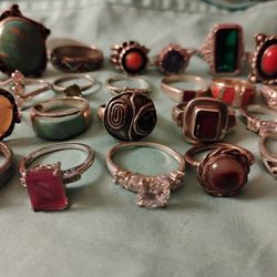37 Sterling 925 Signed Rings 