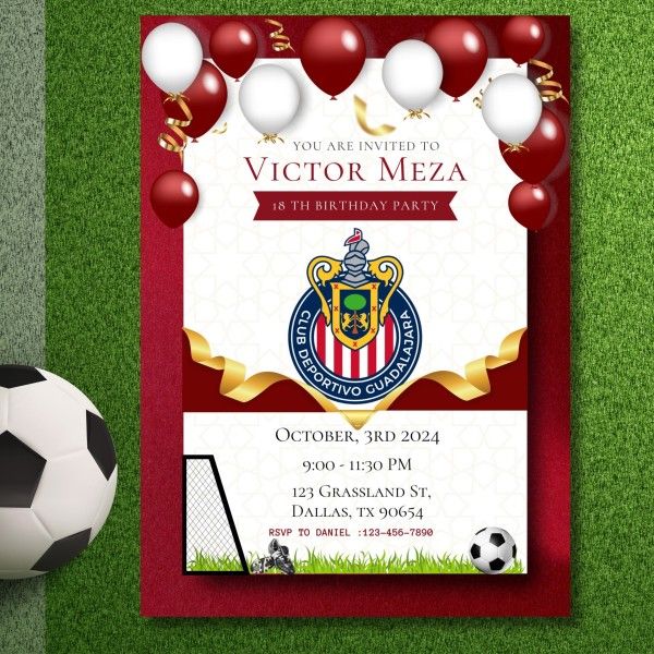 Editable Chivas De Guadalajara Birthday Digital Invitation (No Product Will Be Mailed)