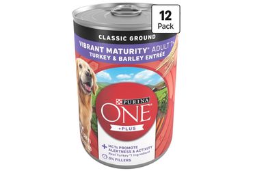 Purina ONE Plus Senior Wet Dog Food, Turkey & Barley, (12) 13 oz Cans