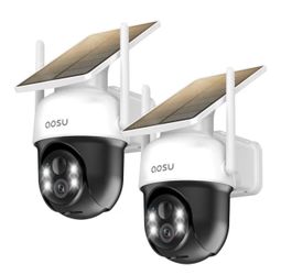 aosu Solar Camera Outdoor Wireless - 100% Wire-Free Outdoor Security Camera Wireless with Fixed Solar Panel,360° Panoramic View, Human Auto Tracking,