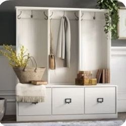 Hall Tree With Bench 3 Storage Cubbies With Drawers