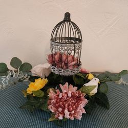 Silk flower love bird birdcage centerpiece set, wedding bridal shower decor