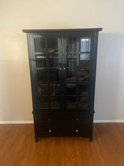 Black Wood Display Cabinet with Glass Doors