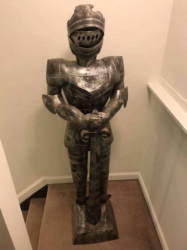 Vintage tin suit of armor 5ft Knight, made in Mexico