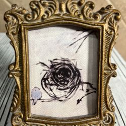 Vintage Faux Brass Resin Small Framed Picture of Bird & Nest