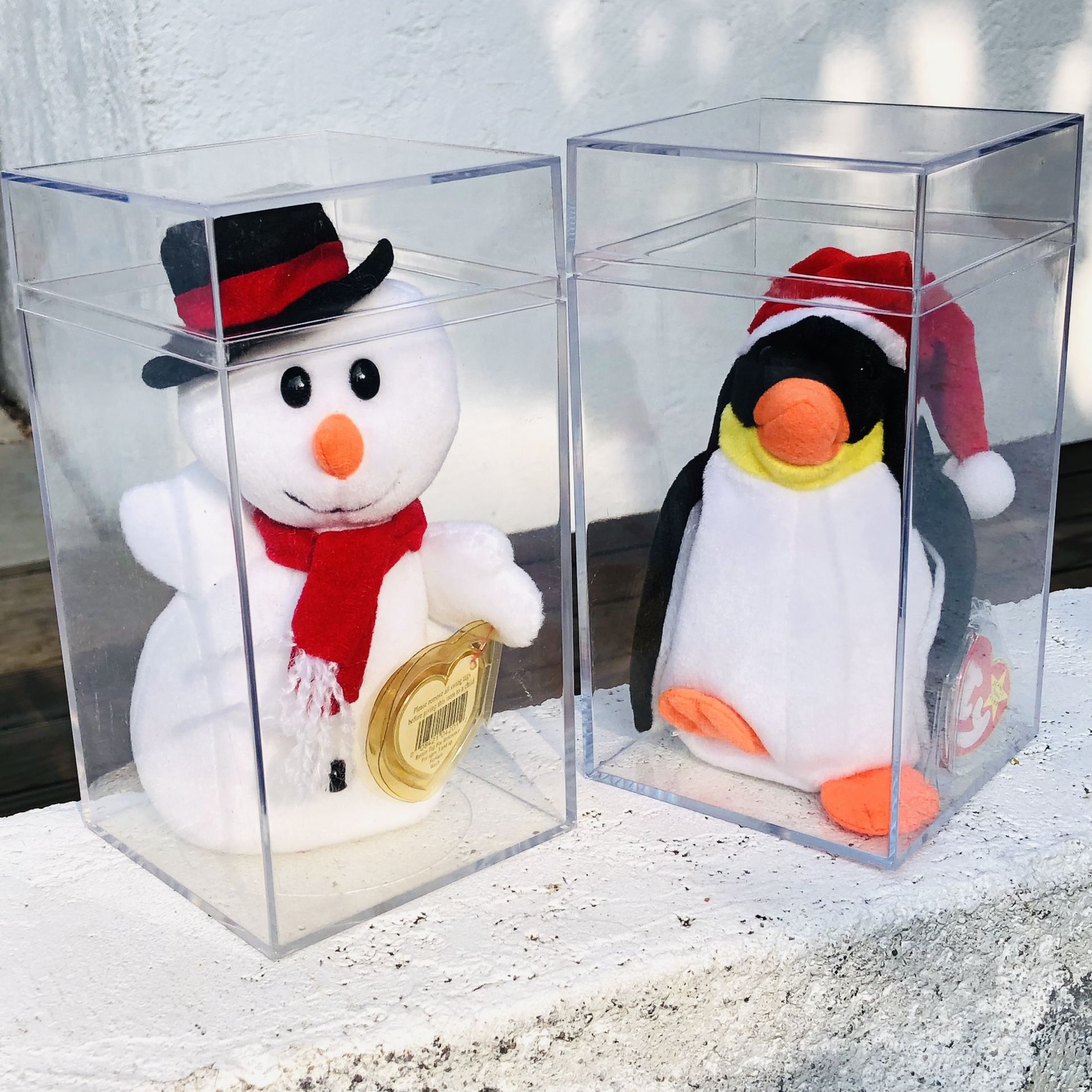 NEW*๐๐ปOriginal TY Beanie Baby *Snowball* Snowman & *Zero* Penguin Plush Christmas (Silver Lake)