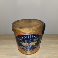 Vintage Swift's Silverleaf Brand Pure Lard 2 LB Bucket Pail TIN CAN with handle