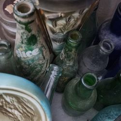Antique  Soda Bottles And Drcanters Jars Etc Lot