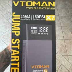 VTOMAN X7 Jump Starter with Air Compressor, 4250A Portable Car Jumper with 160PSI Digital Tire Inflator,12V Lithium Battery Charger Booster Box with T