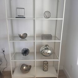 Set of 2 Modern White Metal + Glass Bookcases — $180 (Both)