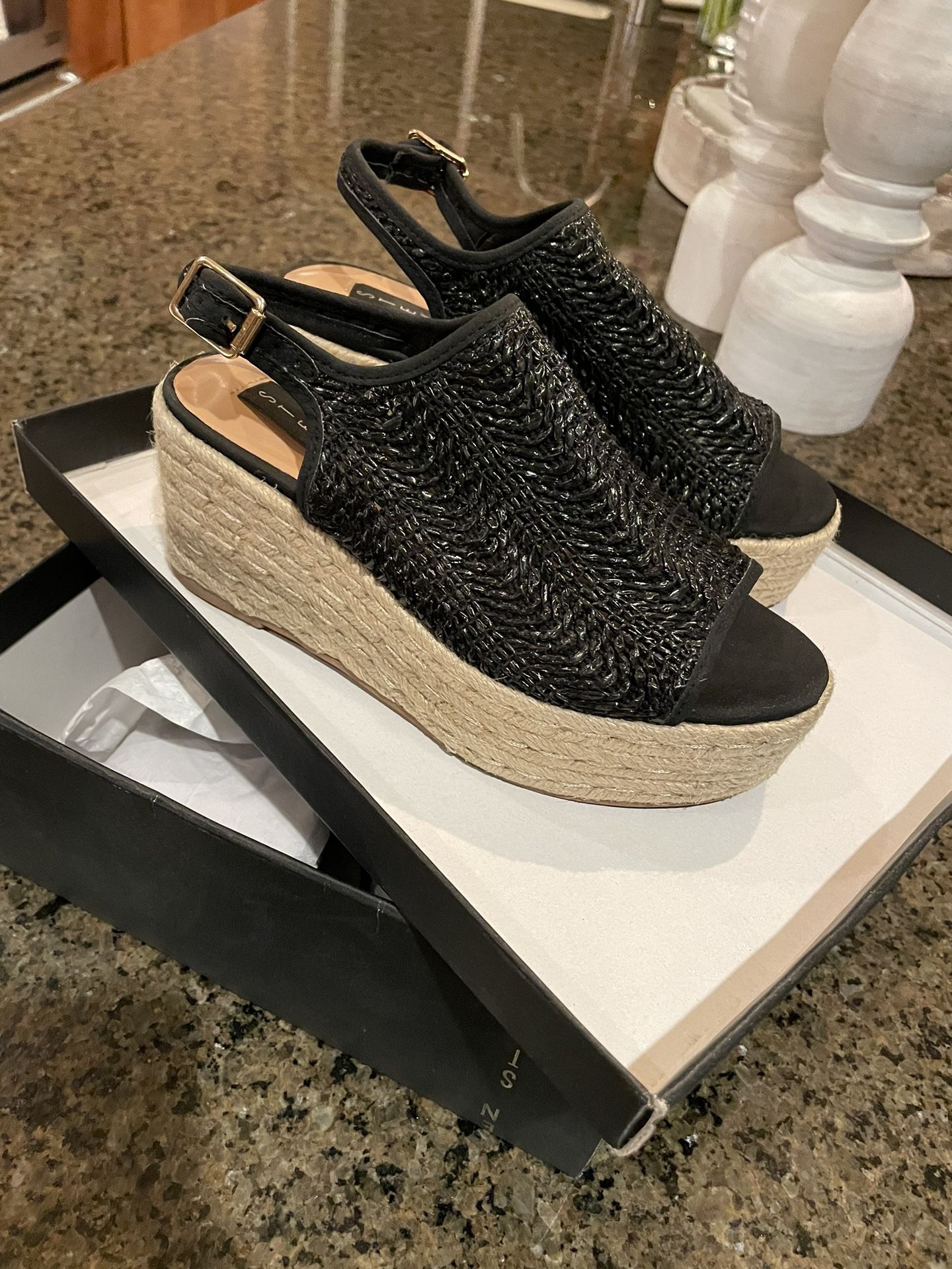 Women’s Black Sandals Woven Wedge By Steve Madden