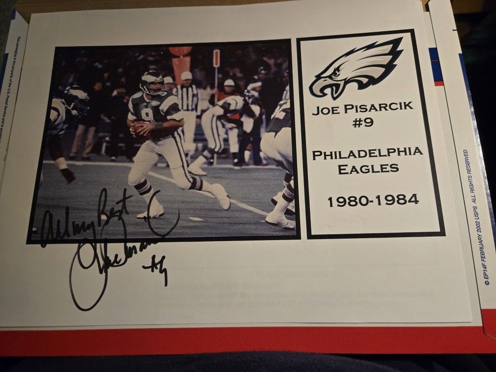 Authentic Autographed Eagles Joe Piscarcik Photo 
