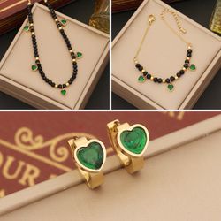 Stainless Steel 18k Gold Plated Heart Set