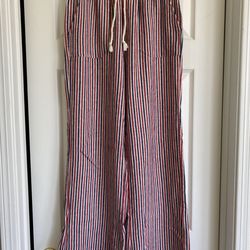 🇺🇸👖Indigo Rein Tall Women’s Linen Blend Long Pants Size Med 6/8 Red White Blue USA 4th of July