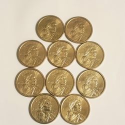 2000 to 2009 Uncirculated Sacagawea One Dollar 10 Coin Set In Original Tube