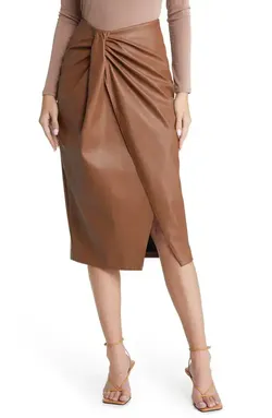 Women's Open Edit Faux Leather Wrap Midi Skirt-NEW