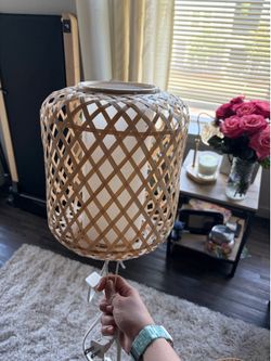 Set of Two Rattan IKEA Lamps