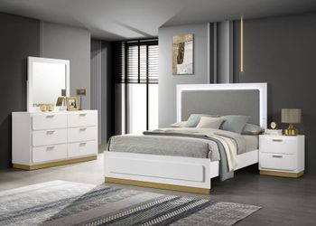White & Gold 4pc BEDROOM SET with LED light / Juego de Cuarto Blanco y Dorado 🔥🔥