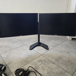 Dual Dell 24" Monitors (P2411H) + Adjustable Dual Monitor Stand – Great Condition!