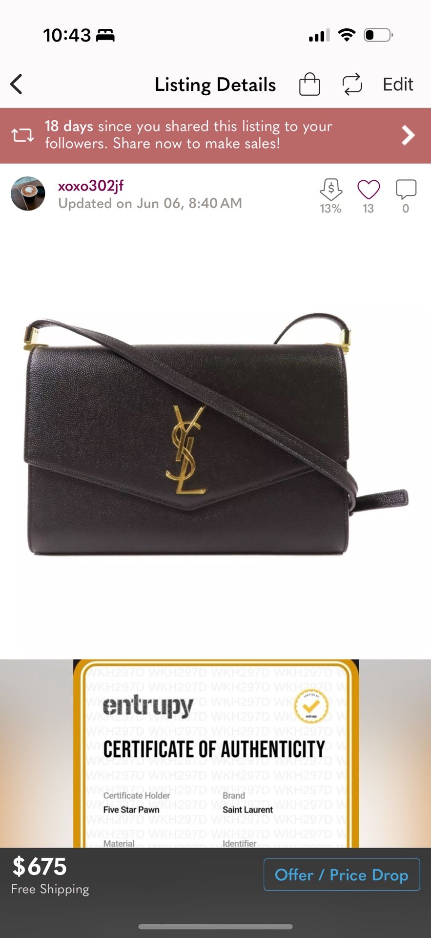 Authentic YSL Black Crossbody