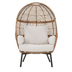 Better Homes & Gardens Ventura Boho Stationary Wicker Rattan Egg Chair in OFF WHITE