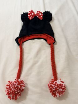 Disney Parks Minnie Mouse Beanie Laplander Hat With Pom Poms New Adult. 