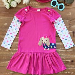 SIZE 6 FUSCHIA MULTICOLOR FLORAL DASCHUND LONG-SLEEVE KNIT DRESS