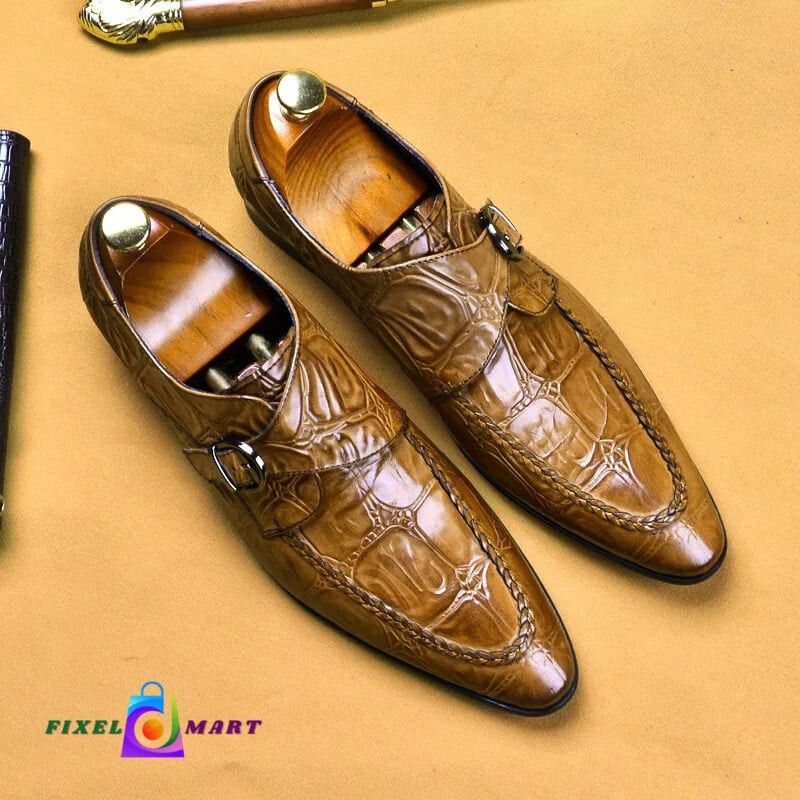 Genuine Leather Luxury Man Loafers Monk Strap Men Formal Dress Shoes Fashion Business Wedding Crocodile Pattern Oxford Shoes

