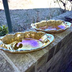 Set of 2 Marigold Carnival Glass Serving Dishes