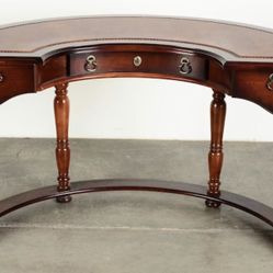 Vintage Pulaski Leather Top Half Moon Desk With Glass Top 