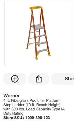 Werner 4 ft. Fiberglass Podium+ Platform Step Ladder (10 ft. Reach Height) with 300 Ibs. Load Capacity Type IA Duty Rating - NEW