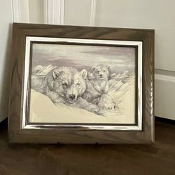 1983 Framed Doug Lindstrand Alaska Print Momma’s Boy Limited Edition 17/22”