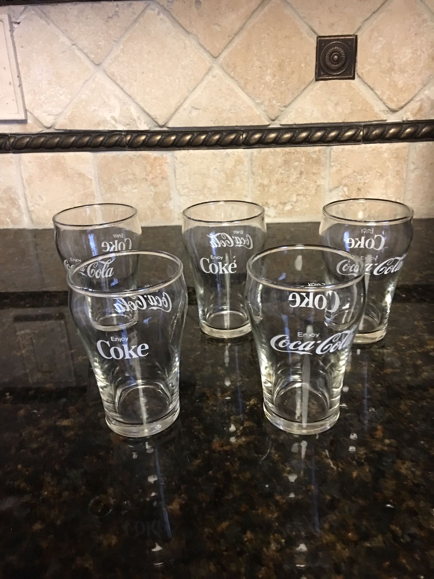Vintage Set of 5 Mini Coca Cola/ Enjoy Coke 3 in. clear Glasses