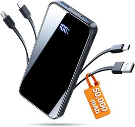 50000mAh Portable Charger, Built-in 4 Cables,22.5W Fast Charging Power Bank