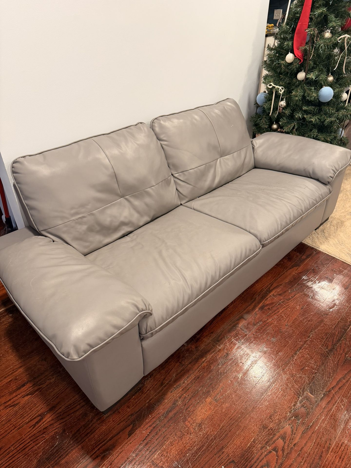 Grey Faux Leather Sofa