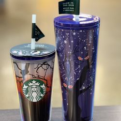 2 starbucks tumblers glow in dark halloween 2022